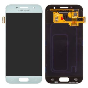 Samsung Galaxy A3 A320F (2017) – LCD Kijelző + Érintőüveg (Blue Mist) – GH97-19732C, GH97-19753C