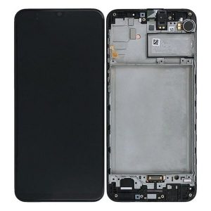 Samsung Galaxy M21 M215F – LCD Kijelző + Érintőüveg + Keret (Black) – GH82-22509A, GH82-22836A, GH82-21266A, GH82-21265A