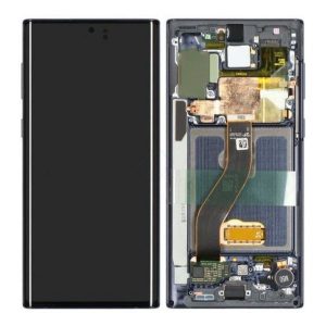 Samsung Galaxy Note 10 – LCD Kijelző + Érintőüveg + Keret (Aura Black) – GH82-20818A, GH82-20817A