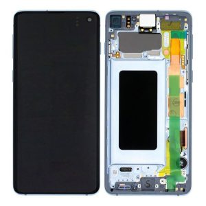 Samsung Galaxy S10 G973F – LCD Kijelző + Érintőüveg + Keret (Prism Blue) – GH82-18850C, GH82-18835C