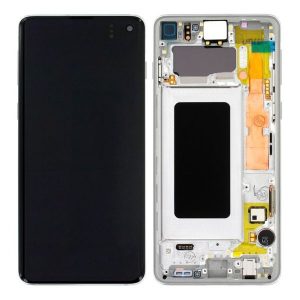 Samsung Galaxy S10 G973F – LCD Kijelző + Érintőüveg + Keret (Prism White) – GH82-18850B, GH82-18835B