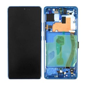 Samsung Galaxy S10 Lite G770F – LCD Kijelző + Érintőüveg + Keret (Prism Blue) – GH82-21672C, GH82-21992C, GH82-22045C