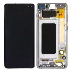 Samsung Galaxy S10 Plus G975F – LCD Kijelző + Érintőüveg + Keret (Prism Black) – GH82-18849A, GH82-18834A