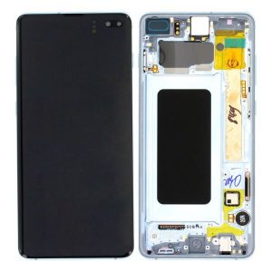 Samsung Galaxy S10 Plus G975F – LCD Kijelző + Érintőüveg + Keret (Prism Blue) – GH82-18849C, GH82-18834C