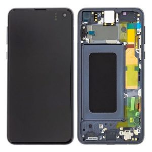 Samsung Galaxy S10e G970F – LCD Kijelző + Érintőüveg + Keret (Prism Black) – GH82-18852A, GH82-18836A