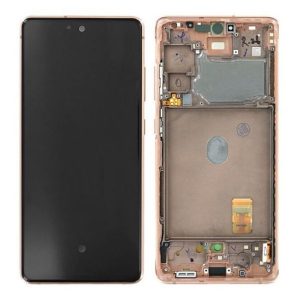 Samsung Galaxy S20 FE G780F – LCD Kijelző + Érintőüveg + Keret (Cloud Orange) – GH82-24219F, GH82-24220F