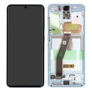 Samsung Galaxy S20 G980F – LCD Kijelző + Érintőüveg + Keret (Cloud Blue) – GH82-22123D, GH82-22131D