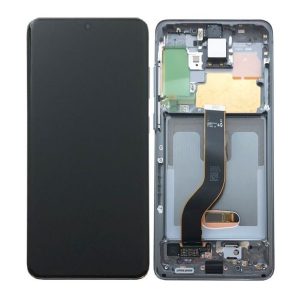 Samsung Galaxy S20 G980F – LCD Kijelző + Érintőüveg + Keret (Cosmic Gray) – GH82-22131A, GH82-22123A