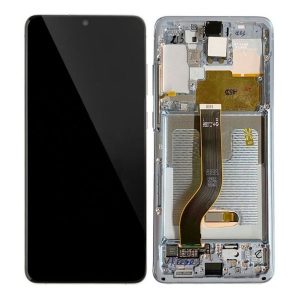 Samsung Galaxy S20 Plus G985F – LCD Kijelző + Érintőüveg + Keret (Cloud White) – GH82-22134B, GH82-22145B