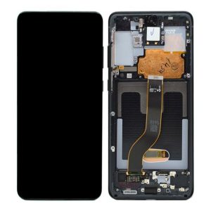 Samsung Galaxy S20 Plus G985F – LCD Kijelző + Érintőüveg + Keret (Cosmic Black) – GH82-22134A, GH82-22145A