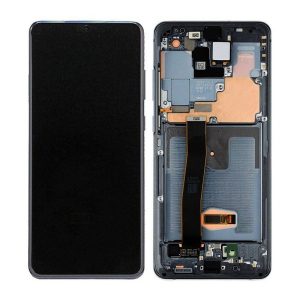 Samsung Galaxy S20 Ultra G988F – LCD Kijelző + Érintőüveg + Keret (Cosmic Black) – GH82-22271A, GH82-22327A