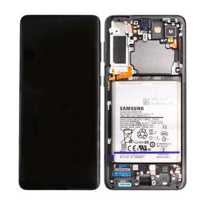 Samsung Galaxy S21 Plus G996B – LCD Kijelző + Érintőüveg + Keret (Phantom Black) – GH82-24555A, GH82-24553A, GH82-24554A, GH82-24747A