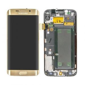 Samsung Galaxy S6 Edge G925F – LCD Kijelző + Érintőüveg + Keret (Gold Platinum) – GH97-17162C